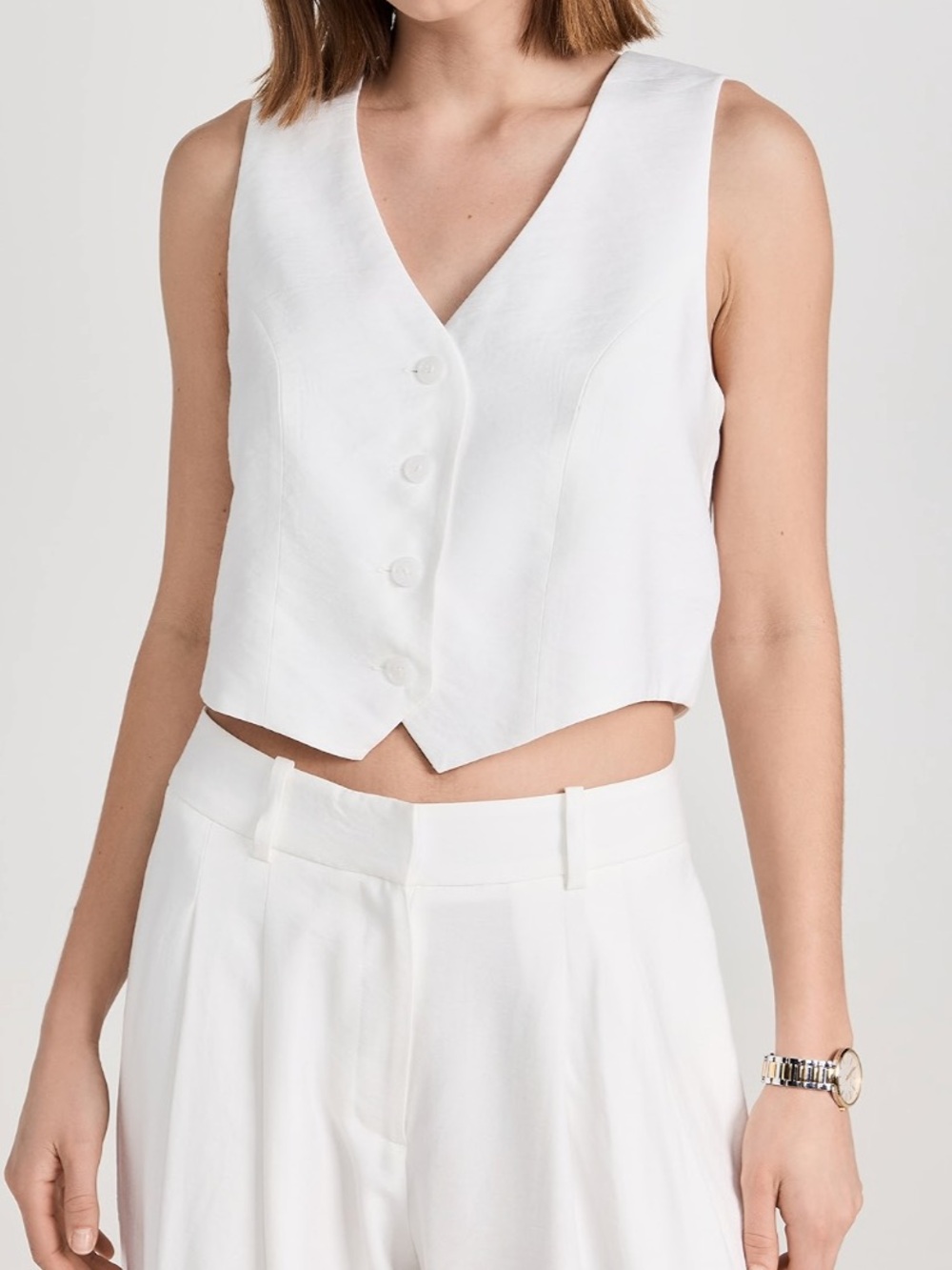 NEW NWT WAYF White V-Neck Button Crop Vest size Small